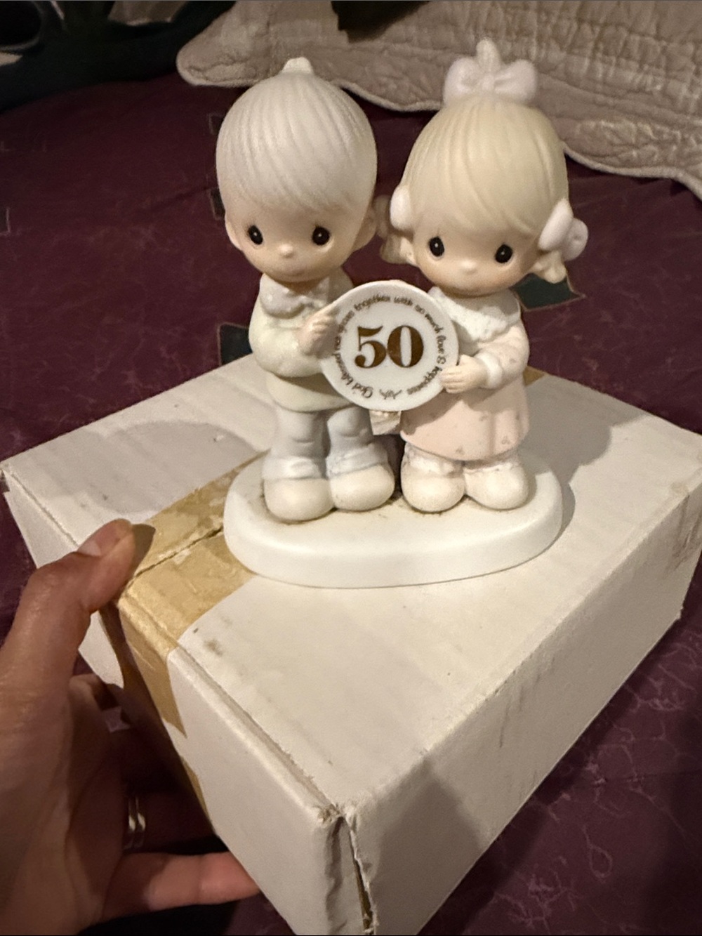 Precious Moments Cream and Gold 50th Anniversary Porcelain Couple Figurine